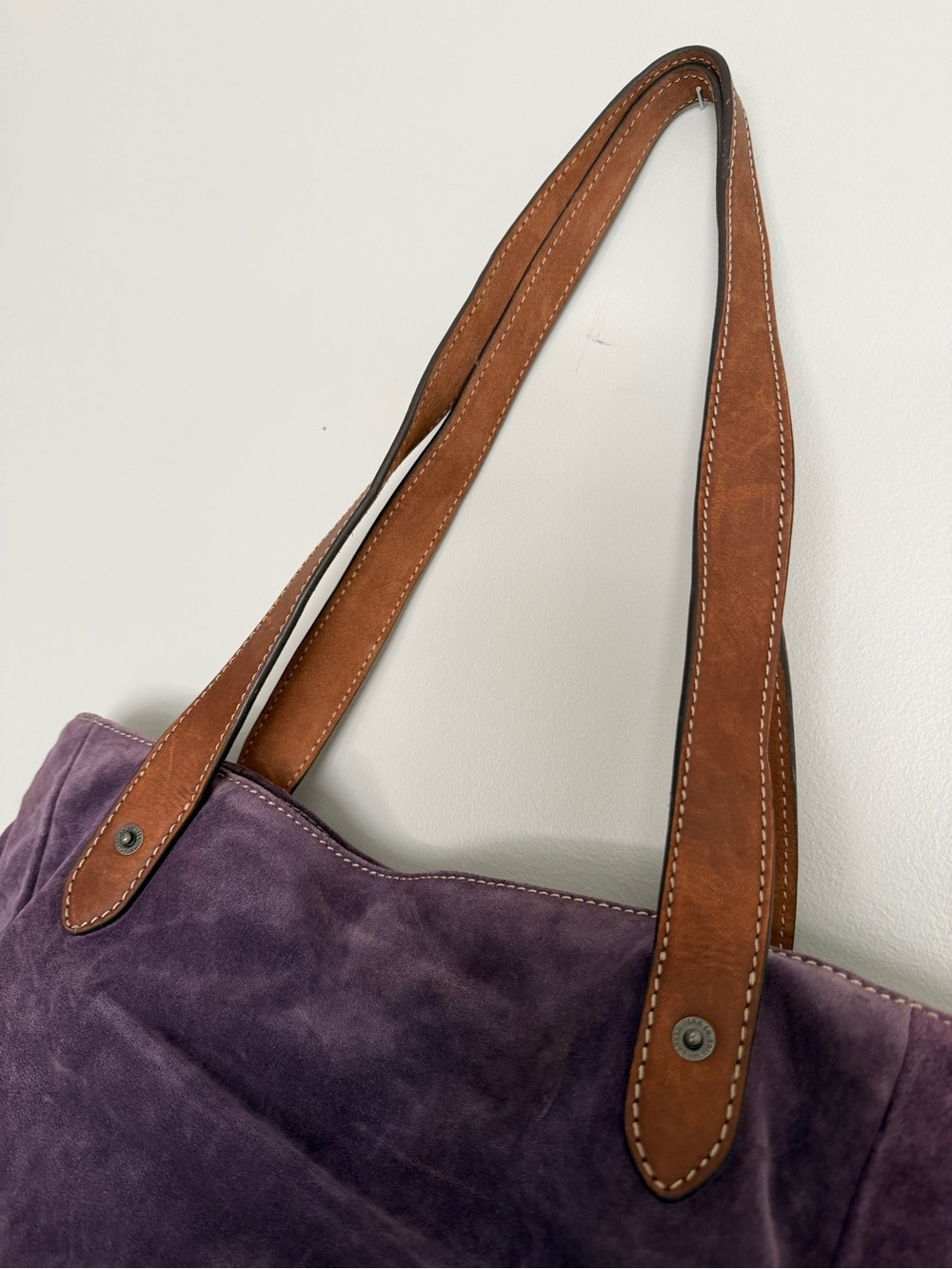 Lauren Ralph Lauren Putnam Signature Violet Purple Suede Leather Tote Bag Crest - Picture 6 of 16